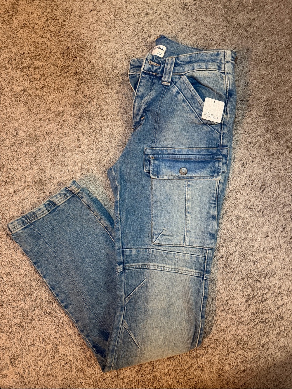 Free People Women’s Light Blue Skinny Cargo Jeans